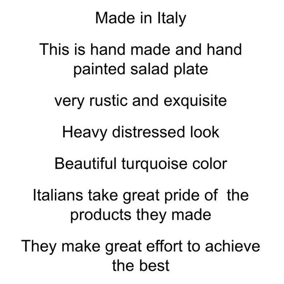 Italy Turquoise Swirl Plate Handmade Painted Distressed Exquisite 8 1/2 In Round - Picture 4 of 5